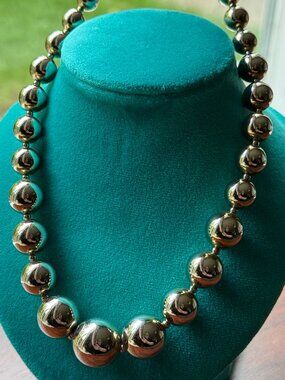 Vintage 1980s Metallic Plastic Graduated Bead Necklace